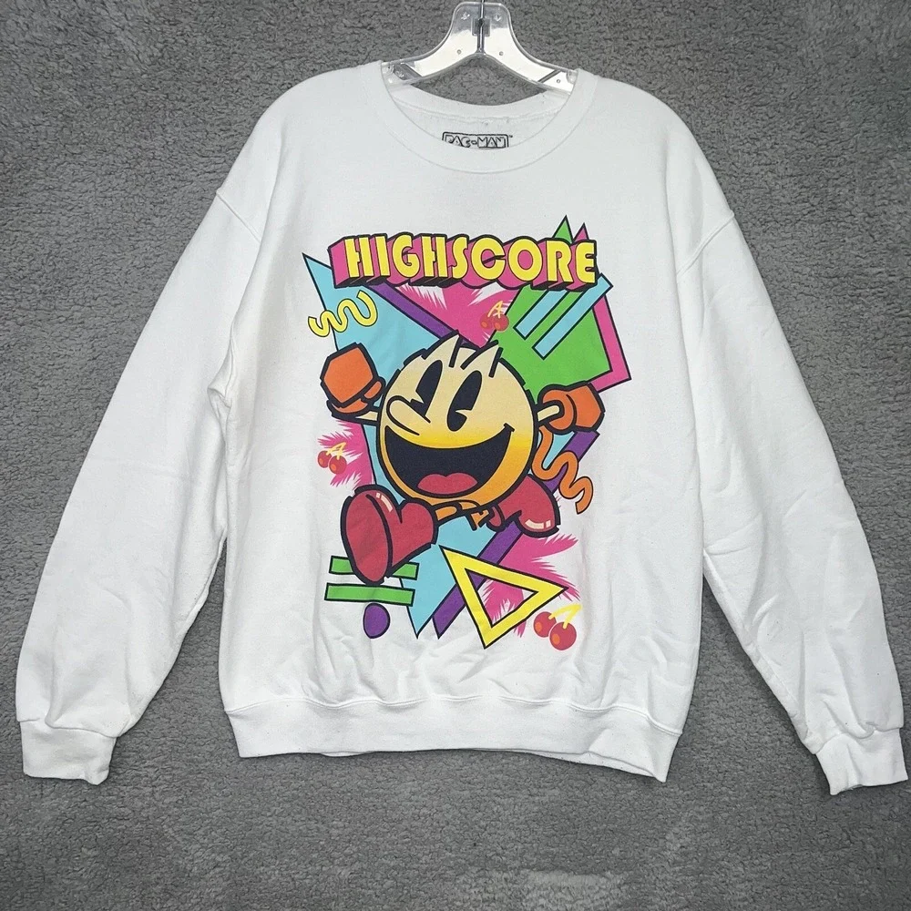 Pac-Man C-Life Sweater Men's Size M White Graphic 